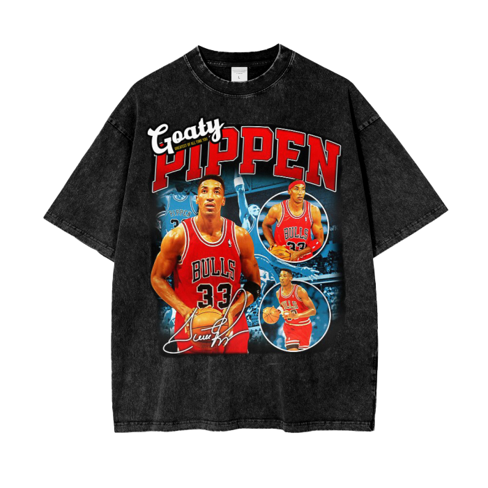 Acid Wash Oversize Goaty Pippen T-Shirt - 250 GSM